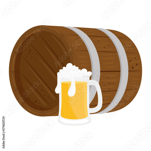 Beer glass with barrel design, Pub alcohol bar brewery drink ale and lager theme Vector illustration