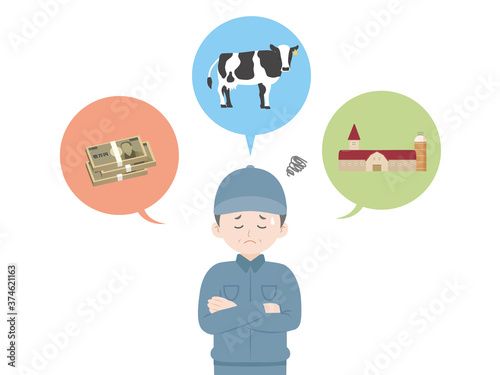 牧場の経営に悩む男性のイラスト