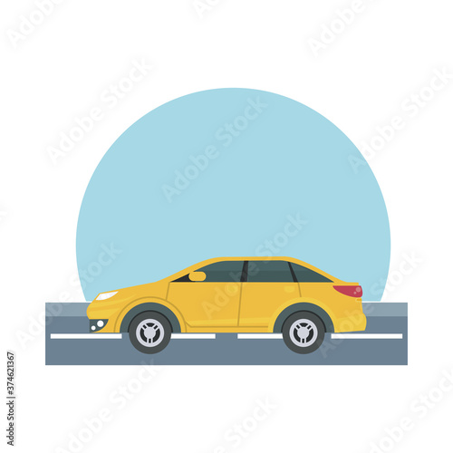 yellow sedan car at street vector design