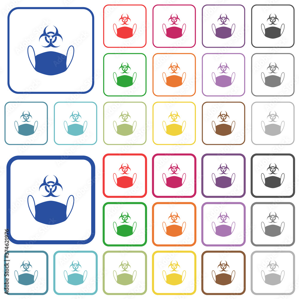 Face mask and biohazard symbol outlined flat color icons Face mask and biohazard symbol outlined flat color icons