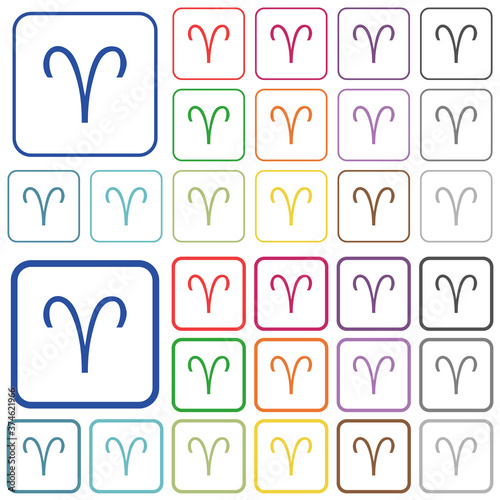 Aries zodiac symbol outlined flat color icons