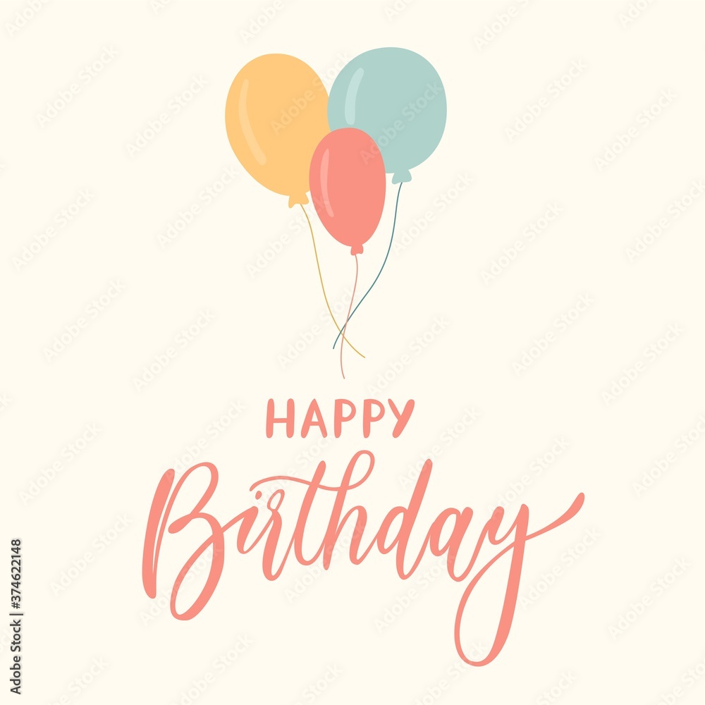 Greeting card written by hand on a pink background with three balls of pink, yellow and blue. Vector illustration for a postcard, poster or banner. Greeting card written by hand on a pink background with three balls of pink, yellow and blue. Vector illustration for a postcard, poster or banner.