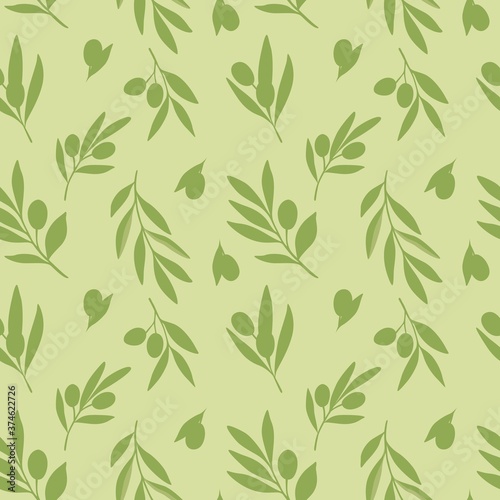 Seamless vector pattern with green silhouettes of olive branches. For textiles, Wallpaper, and packaging.