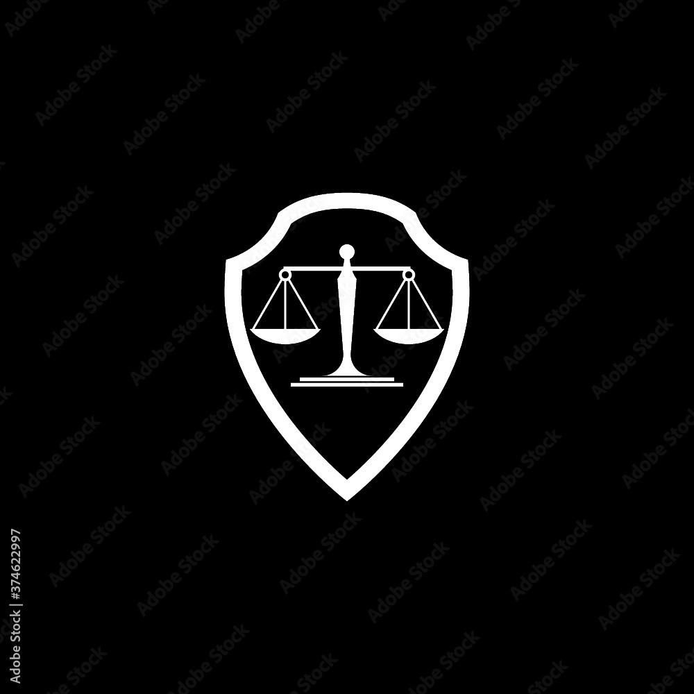Law firm and shield Icon isolated on dark background Law firm and shield Icon isolated on dark background