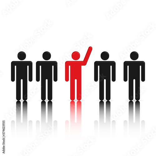 Set of 3D stick figures with team leader, vector illustration.