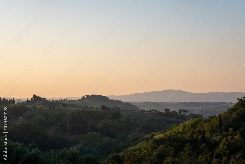 Tuscany lanscape in Italy. Sundown setting