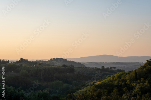 Tuscany lanscape in Italy. Sundown setting