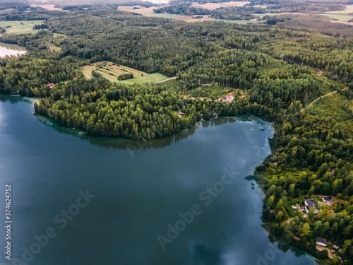 Aerial view to Finnish landscape in Nuuksio national park.