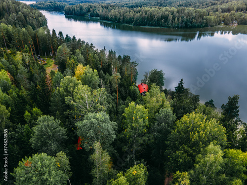 Aerial view to Finnish landscape in Nuuksio national park.