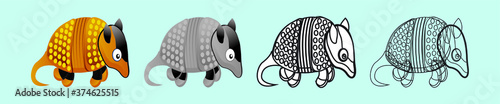 set of armadillo cartoon icon design template with various models. vector illustration