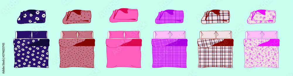 set of bed cartoon icon design template with various models. vector illustration. top view