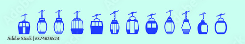 set of ski cable car cartoon icon design template with various models. vector illustration