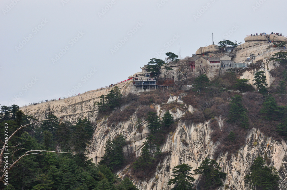 Huashan, in Shaanxi Province China. View on traditional chinese taoistic mountain.