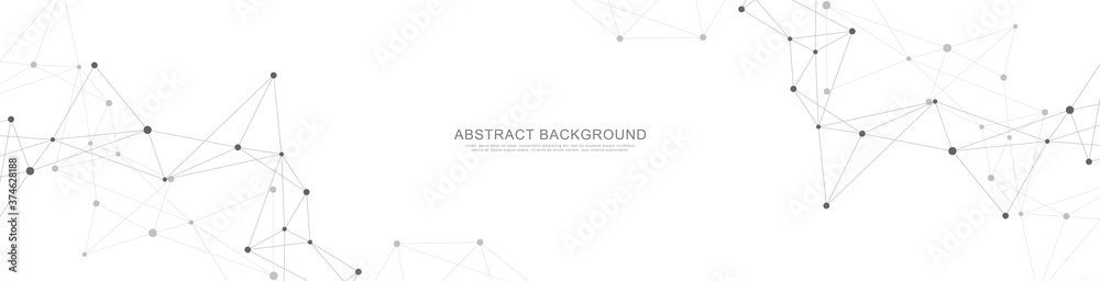 Website header or banner design with abstract geometric background and connecting dots and lines. Global network connection. Digital technology with plexus background and space for your text. - obrazy, fototapety, plakaty 