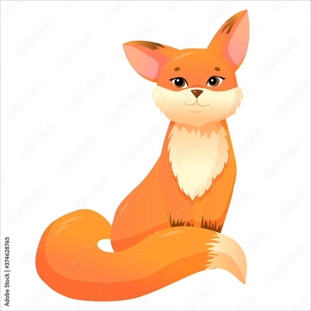 Obraz premium Red fox drawn in cartoon style. Vector illustration isolated on white background