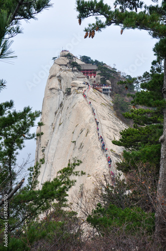 Huashan, in Shaanxi Province China. View on traditional chinese taoistic mountain.