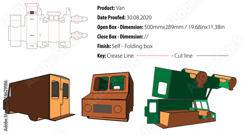 Van box packaging design template selflock die cut - vector