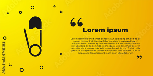 Black Classic closed steel safety pin icon isolated on yellow background. Vector Illustration.
