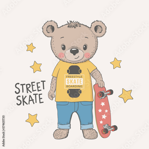 Bear boy with skateboard