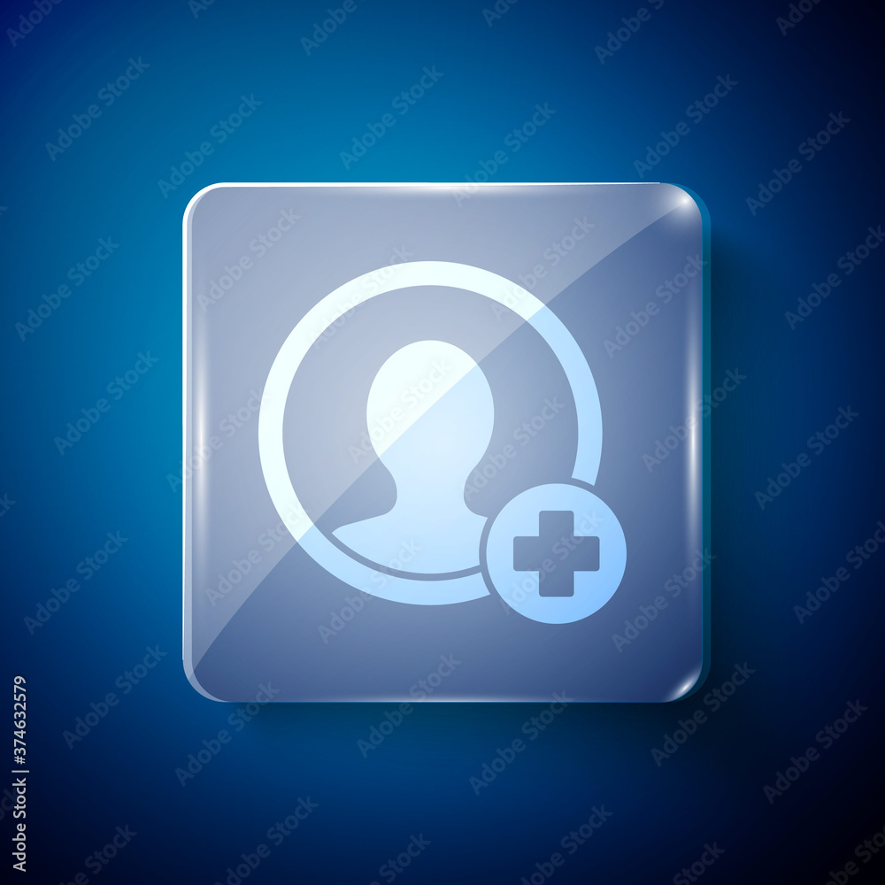 White Create account screen icon isolated on blue background. Square glass panels. Vector. White Create account screen icon isolated on blue background. Square glass panels. Vector.