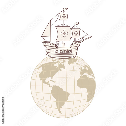 Columbus ship with world sphere design of america and discovery theme Vector illustration