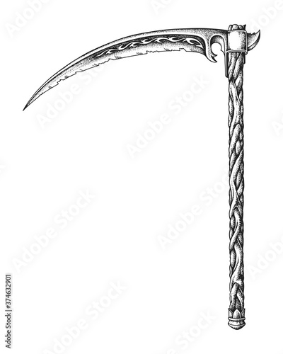 Grim Reaper Death Scythe. Hand Drawn Vector Illustration
