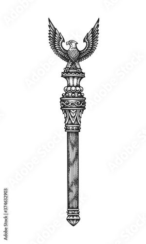 Roman Empire Aquila Eagle Rod. Hand Drawn Vector Illustration