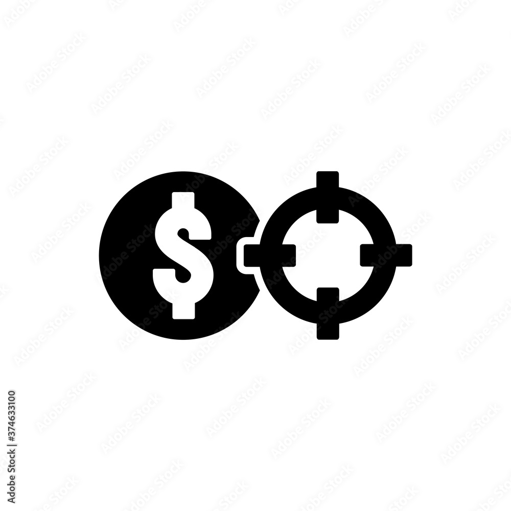 Money coin with target icon vector isolated on white Money coin with target icon vector isolated on white