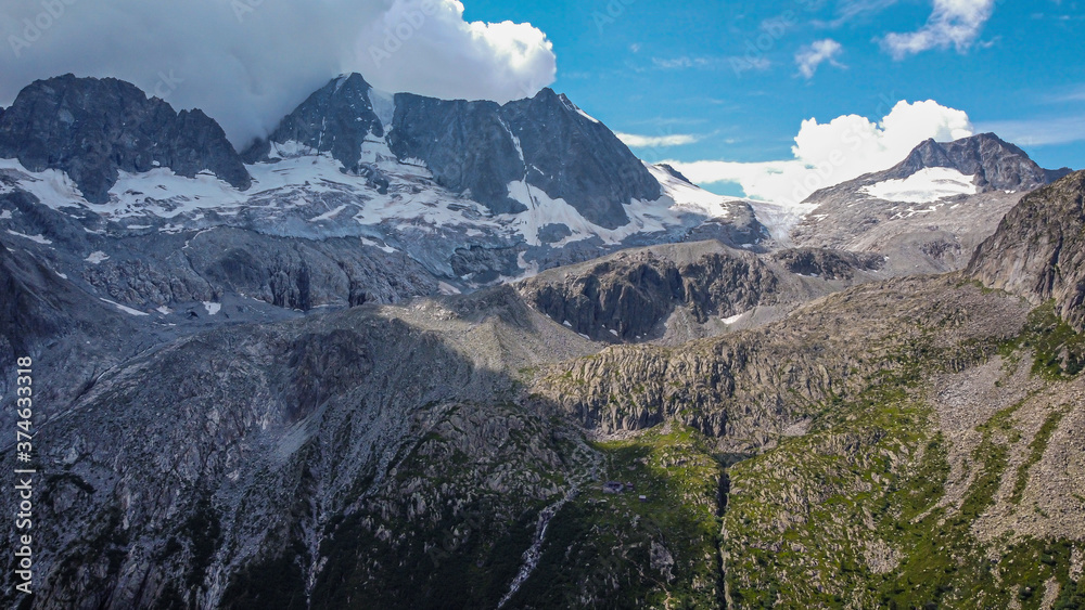 summer view  of Presena Glacier  (3,000 m a.s.l.) in the the Adamello-Presanella Group,Presanella massif, Trentino Alto Adige, northern Italy, Europe