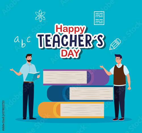 two men teachers with books design, Happy teachers day celebration and education theme Vector illustration