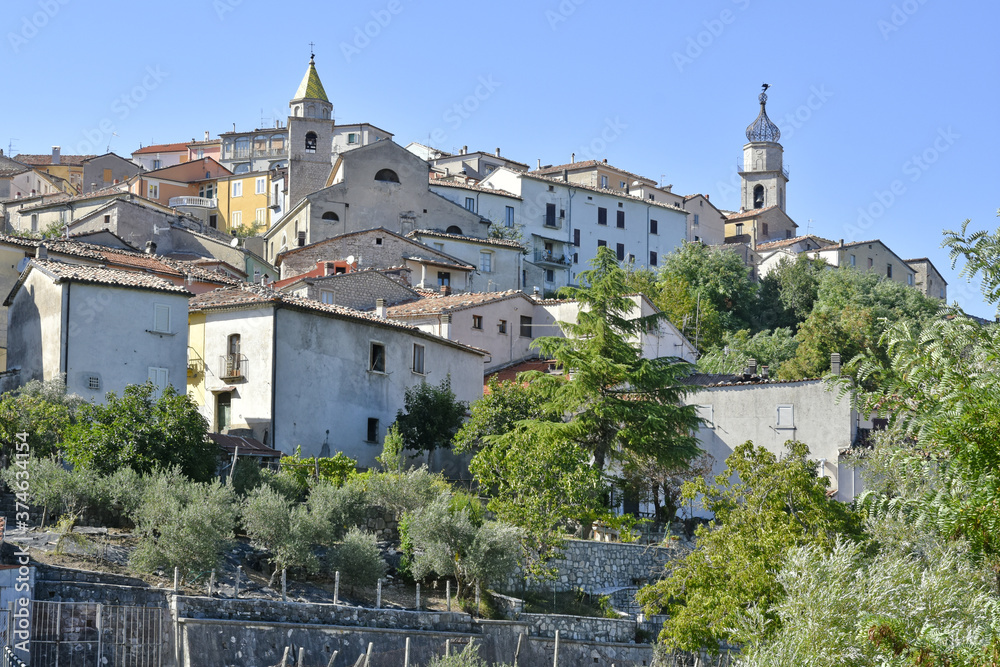 Panoramic view of Sepino, a village in the mountains of the Molise region, Italy.