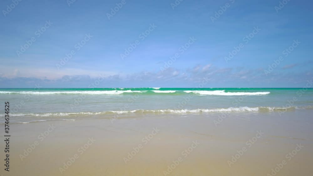 Phuket beach sea. Landscape view of beach sea in summer sun. Beach space area and seawater wave. At Karon beach, Phuket, Thailand. On September 2020. 3840x2160P. UHD 4K Videoclip. Phuket beach sea. Landscape view of beach sea in summer sun. Beach space area and seawater wave. At Karon beach, Phuket, Thailand. On September 2020. 3840x2160P. UHD 4K Videoclip.