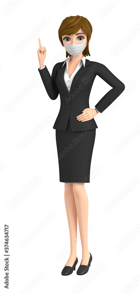 3D illustration character - A woman wearing a mask is guiding 3D illustration character - A woman wearing a mask is guiding