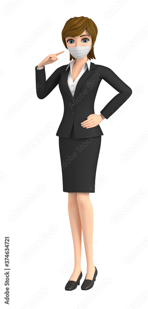3D illustration character - A woman wearing a mask is guiding 3D illustration character - A woman wearing a mask is guiding