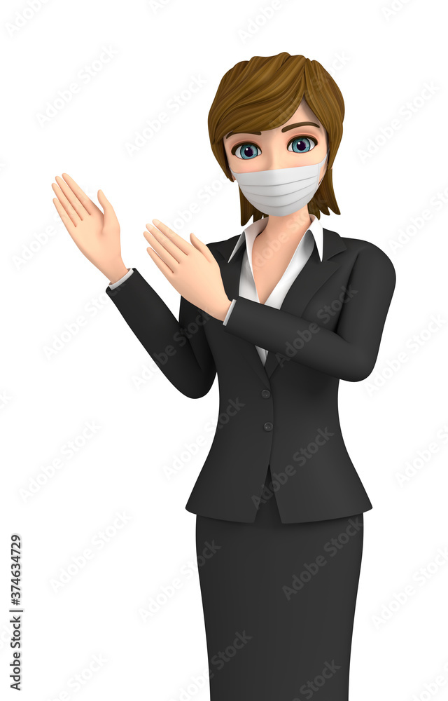 3D illustration character - A woman wearing a mask is guiding