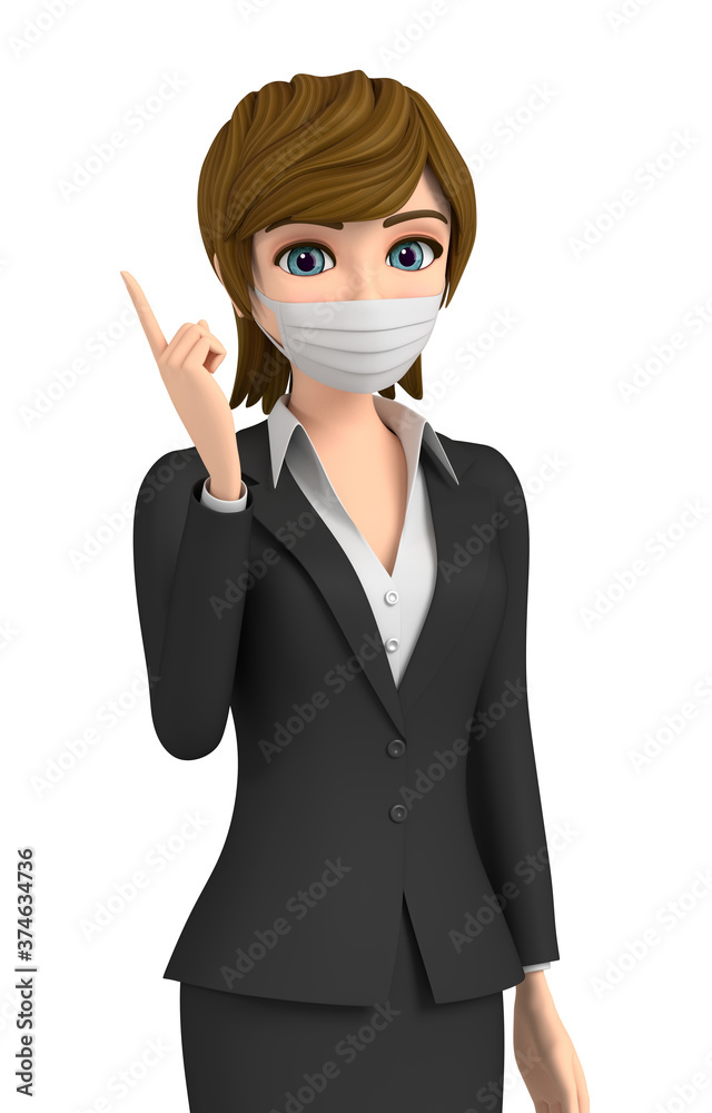 3D illustration character - A woman wearing a mask is guiding 3D illustration character - A woman wearing a mask is guiding