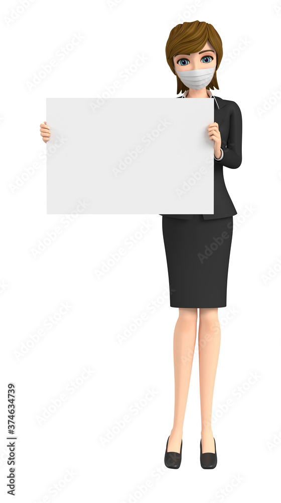 3D illustration character - A woman wearing a mask explains 3D illustration character - A woman wearing a mask explains