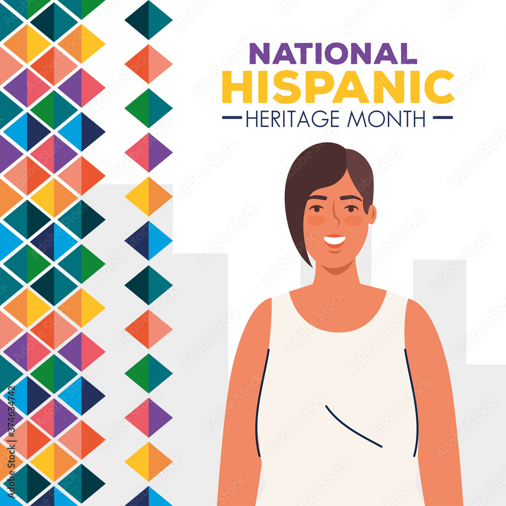 latin woman cartoon with colored shapes design, national hispanic heritage month and culture theme Vector illustration latin woman cartoon with colored shapes design, national hispanic heritage month and culture theme Vector illustration