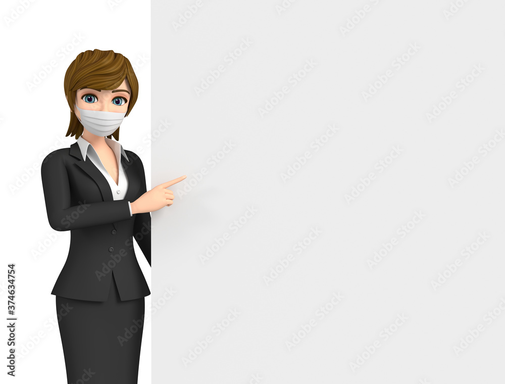 3D illustration character - A woman wearing a mask explains 3D illustration character - A woman wearing a mask explains