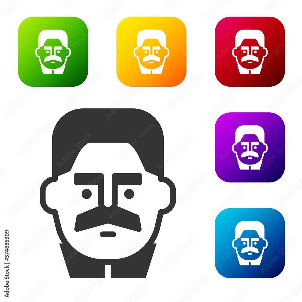 Black Portrait of Joseph Stalin icon isolated on white background. Set icons in color square buttons. Vector. Black Portrait of Joseph Stalin icon isolated on white background. Set icons in color square buttons. Vector.