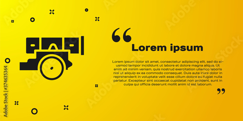 Black Cannon icon isolated on yellow background. Vector.