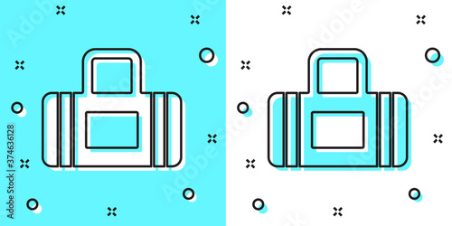 Black line Sport bag icon isolated on green and white background. Random dynamic shapes. Vector.