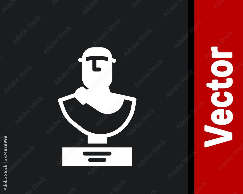 White Ancient bust sculpture icon isolated on black background. Vector.