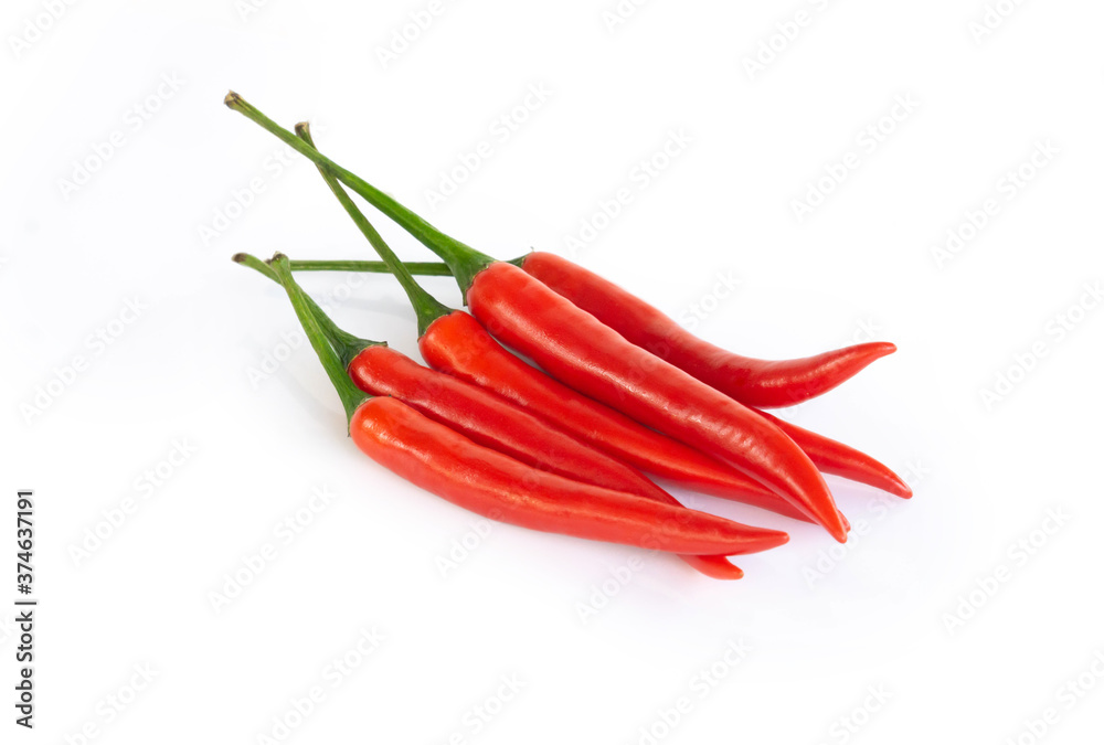 Closeup chilli pepper on white background, raw food ingredient concept Closeup chilli pepper on white background, raw food ingredient concept