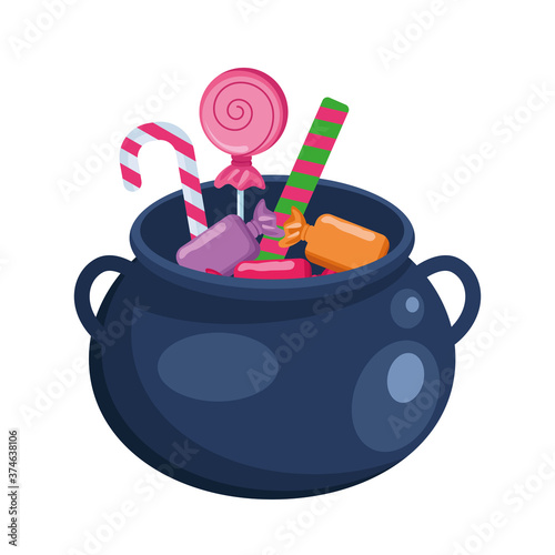 Halloween witch bowl with candies vector design