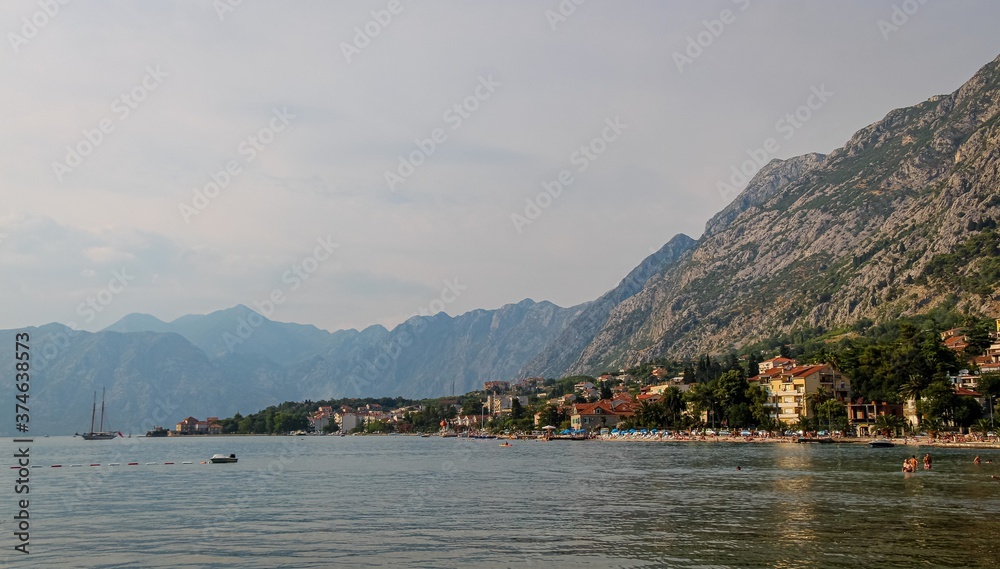 A view of the Bay of Kotor and old town, on the Gulf of Kotor, Montenegro