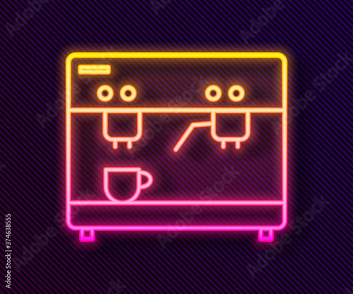 Glowing neon line Coffee machine icon isolated on black background. Vector Illustration.