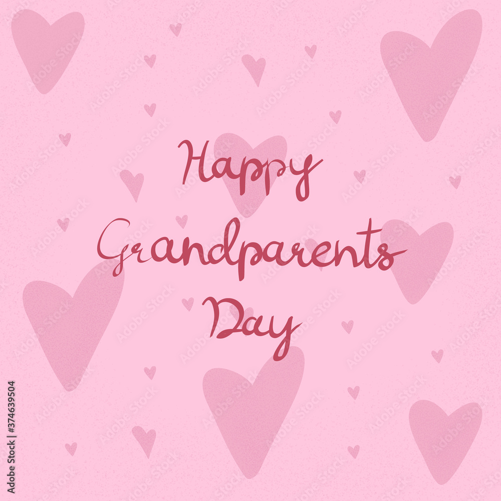 Happy Grandparents Day calligraphy on blue background. Seamless pattern. Modern lettering for greeting card. Hand drawn vector. Design for poster, invitation, card, greeting, congratulation.