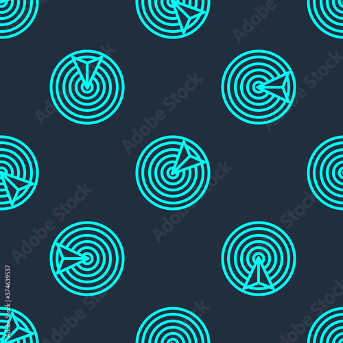 Green line Target sport icon isolated seamless pattern on blue background. Clean target with numbers for shooting range or shooting. Vector Illustration.