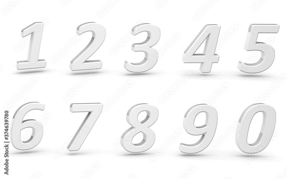 3D numbers 1234567890 on white background 3D numbers 1234567890 on white background
